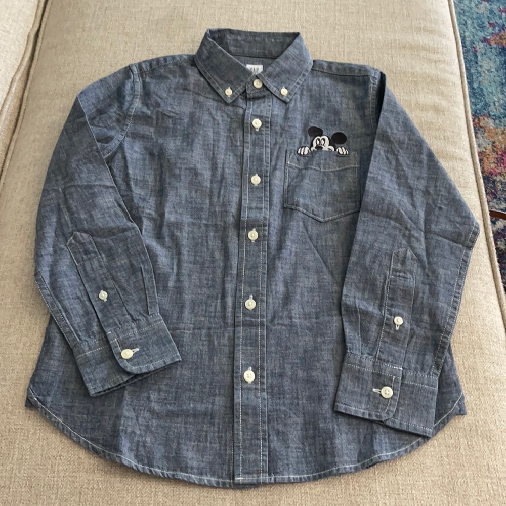 Gap Kids - Blue Jean Like Button Down Shirt with Mickey Mouse